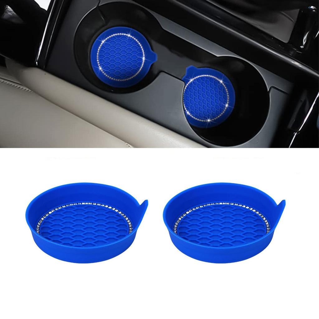 2/4pcs Car Cup Holder Coaster Silicone Cup Holder With Bling Crystal Rhinestone Insert Non-Slip Cup Holders Silent Cup Pad