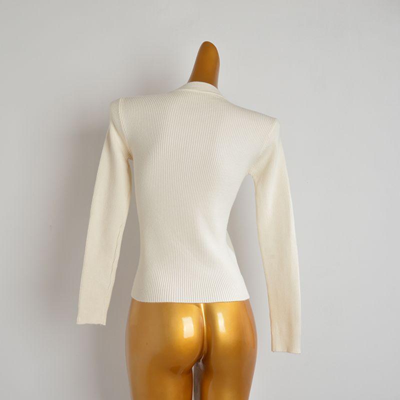 Spring & Fall Fashion Halter Hollow out V-neck Long Sleeves Bottoming Shirt for Women Stylish Slim Fit Drawstring Knitwear Easiest for Match Tops