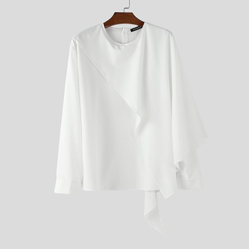 INCERUN S-5XL Men Round Neck Layers Long Sleeve Solid Casual Shirts Tops