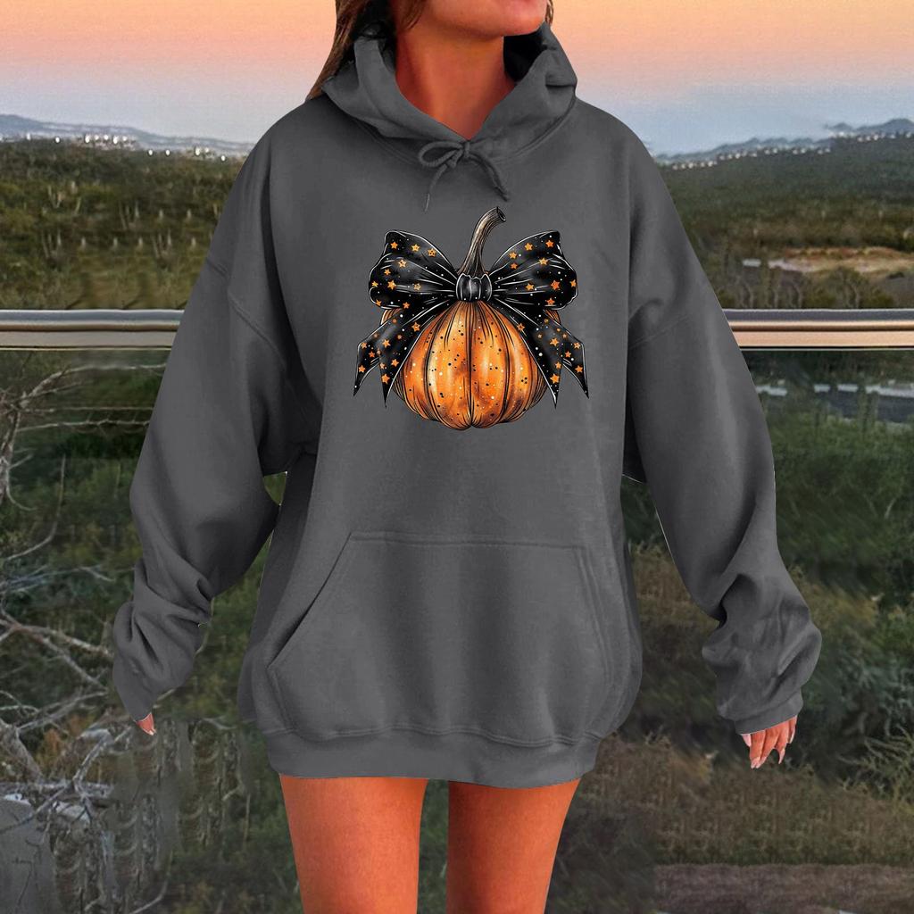 Women's Long-sleeved  Oversized Dropped Shoulder Sleeves Women's Hooded Halloween Print Plush Sweatshirt