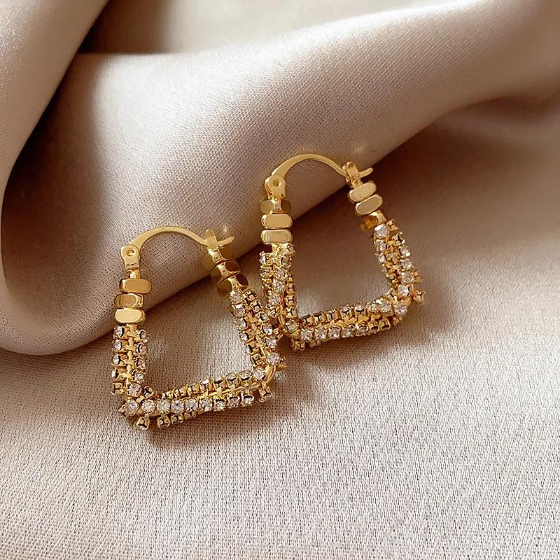 Rhinestone U-shaped Buckle Simple Fashion Woman's Earrings Korean Ins High-grade Hoop Earrings Wholesale Simple Accessories