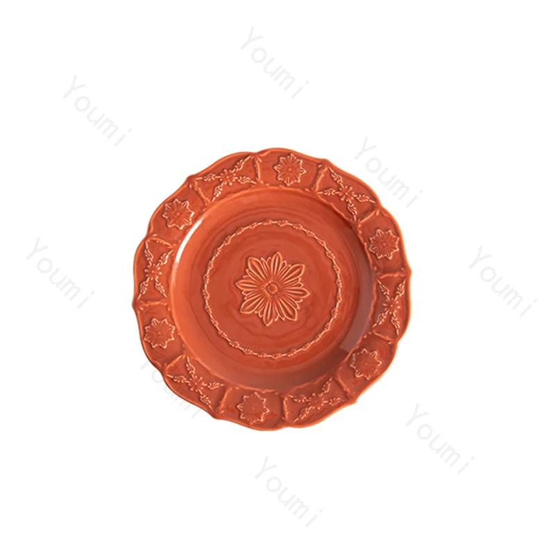 Retro Style Ceramic Plate Set High End Hotel Restaurant Steak Plate Creative Relief Exquisite Dining Plates Wedding Tableware