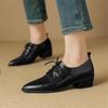 Fashion New Spring Split Leather Women Shoes Pointed Toe Women Pumps Chunky Heels Lace Loafers Shoes for Women French Retro Casual Shoes