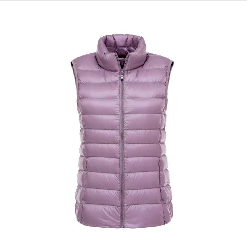 Women's Lightweight Winter Down Vest - Sleeveless, Short Stand Collar Outerwear