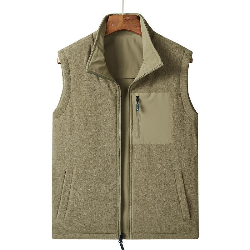 Winter Velvet Vest Double-sided Wear Men's Casual Outdoor Sports Fishing Vest Breathable Jacket Men