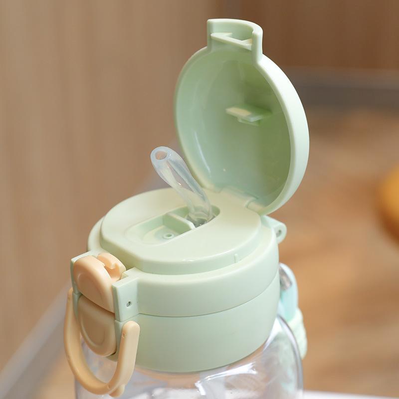 Water bottle simple high value double drinking straw cup cute student drop-proof children's kettle large capacity portable plastic water cup