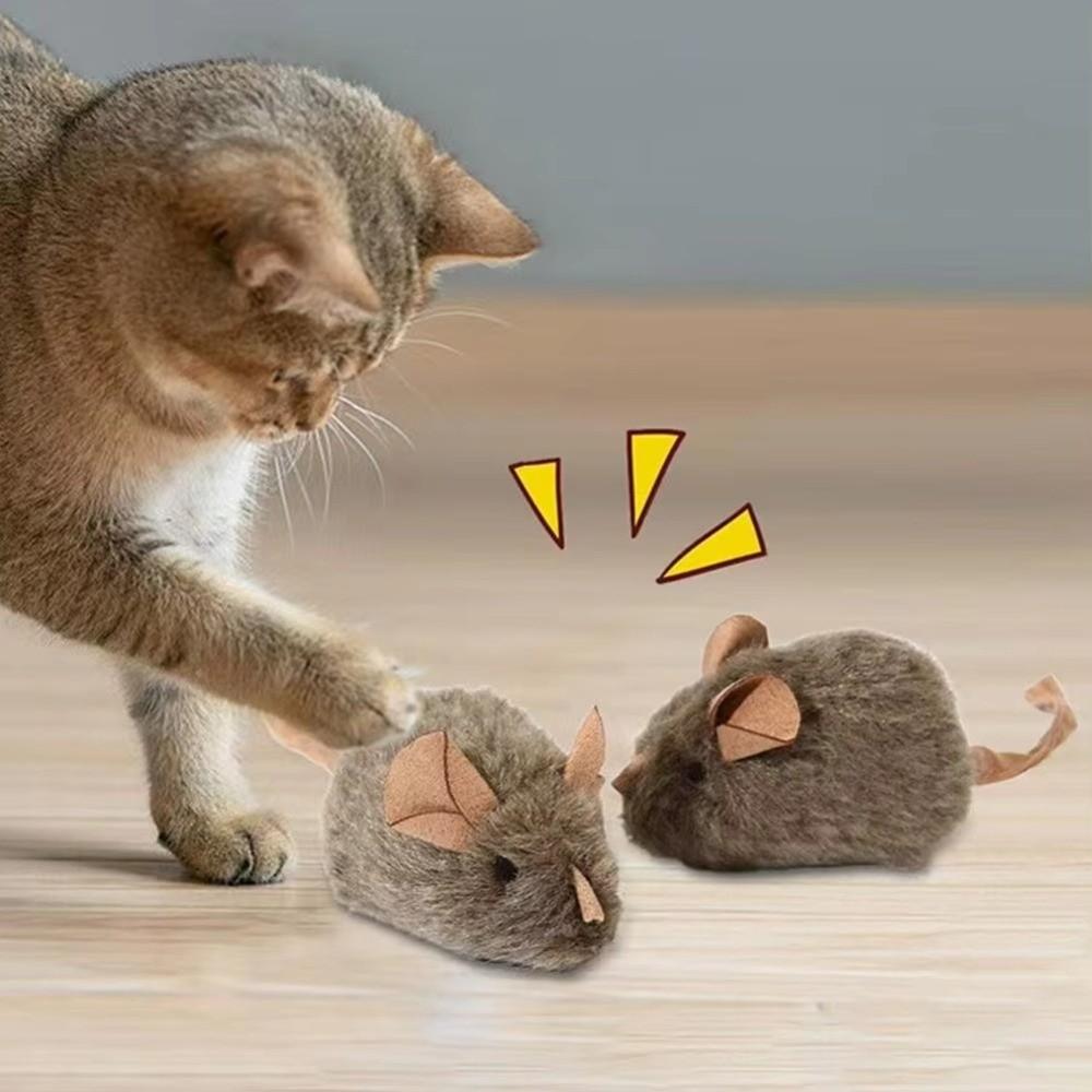 2PCS Bite-resistant Simulation Mouse Toy Automatic Squeaky Cat Teaser Wand Cat Exercise