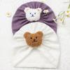 Solid Turban Hat Baby Beanies Caps Headwrap with Cute Bear Charm for 0-2 Years Baby Girls Infants Toddlers Pullover Hat
