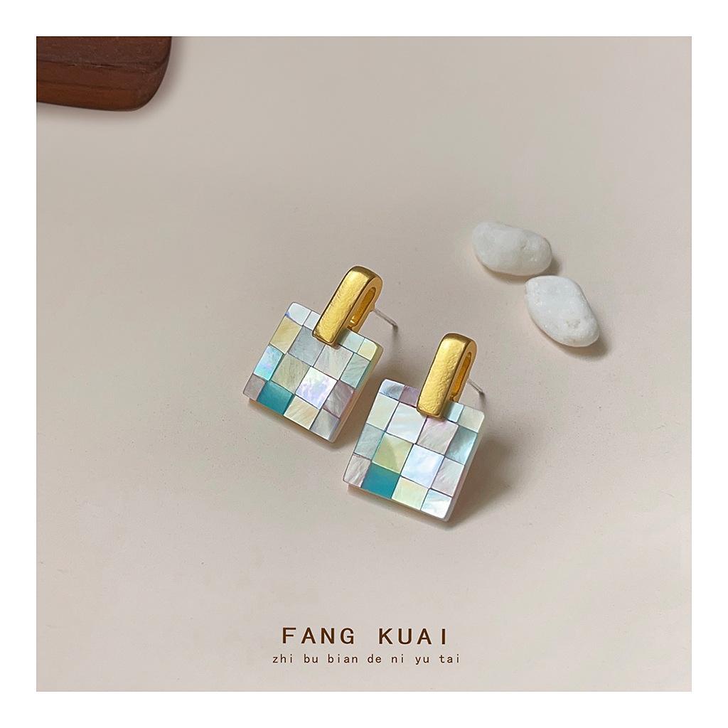 ~ Shell Geometric 925 Silver Needle Plated 14K Stud Earrings Earrings, Accessories