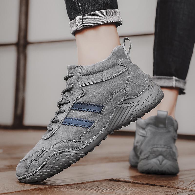 Fashion All-match Male Comfortable Ankle Boots Men's Shoes Lace-Up Stylish Men's High Top Sneakers Leather Men Winter Plush Snow Boots