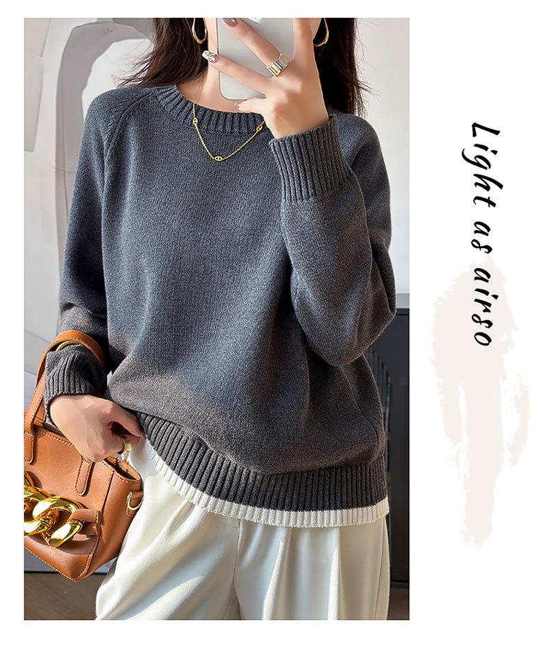 Korean-Style Loose Fit Women's Round Neck Thick Pure Cotton Long Sleeve Sweater for Autumn/Winter