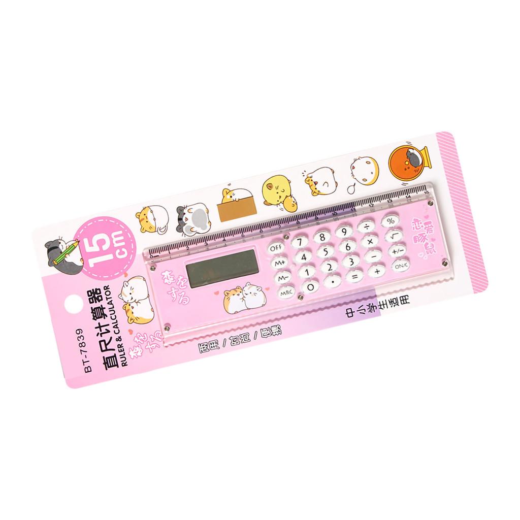 Small Calculator Stylish Cute Ruler Portable Acrylic Material Silicone Keys External Battery Calculation Tool Pink