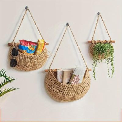 Cotton Rope Woven Three Tier Hanging Basket for Kitchen and Dining Room Storage Fruit Vegetable Organizer