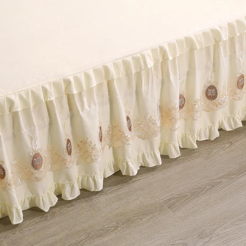 Bedspread Ruffle Lace Exquisite Embroidery Bed Skirt  Anti Slip Princess Bed Cover 1.5/1.8/2 M Bed Dust Cover