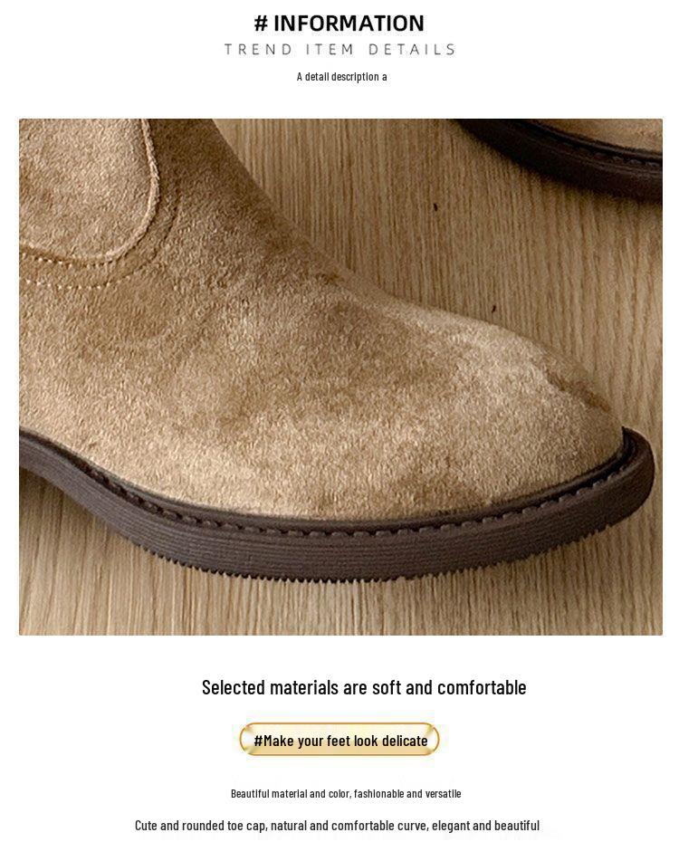 Damskor Mocka Vintage Rynkade Höga Stövelskaft - Wasteland-stil, Mångsidiga Staplade Långskaftade Stövlar för Vår och Höst 2025