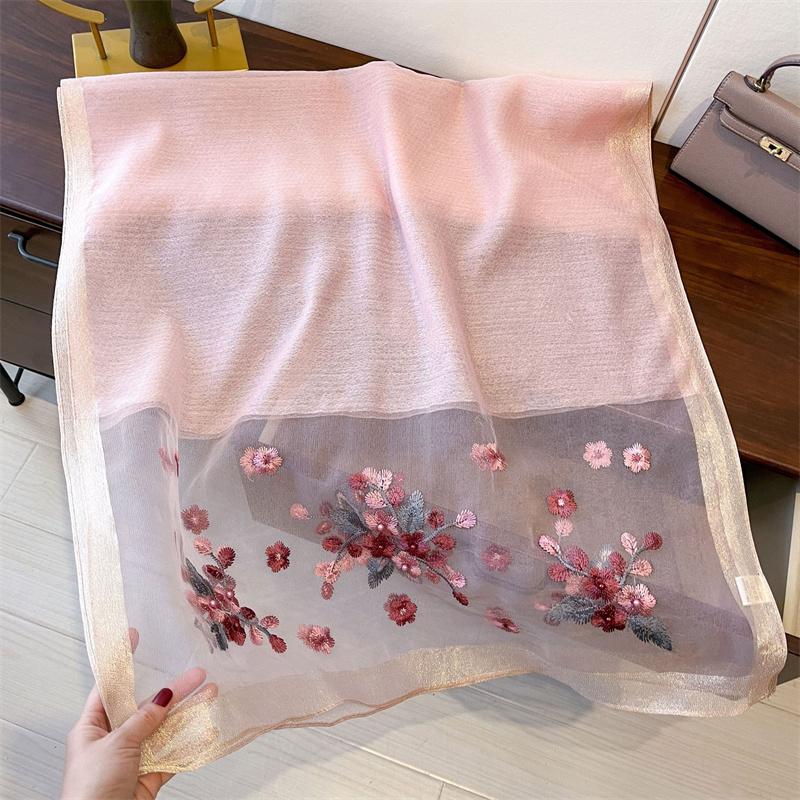 Silk Feeling Women Scarf Shawls Lady Wraps Bufanda Floral Pashmina Embroidery Scarves  Hijab Solid Long Female Bandana