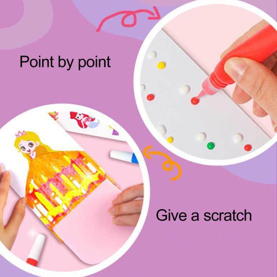 1 Set Squeegee Art Kids Paint Kit DIY Rainbow Scratch Painting Crafts