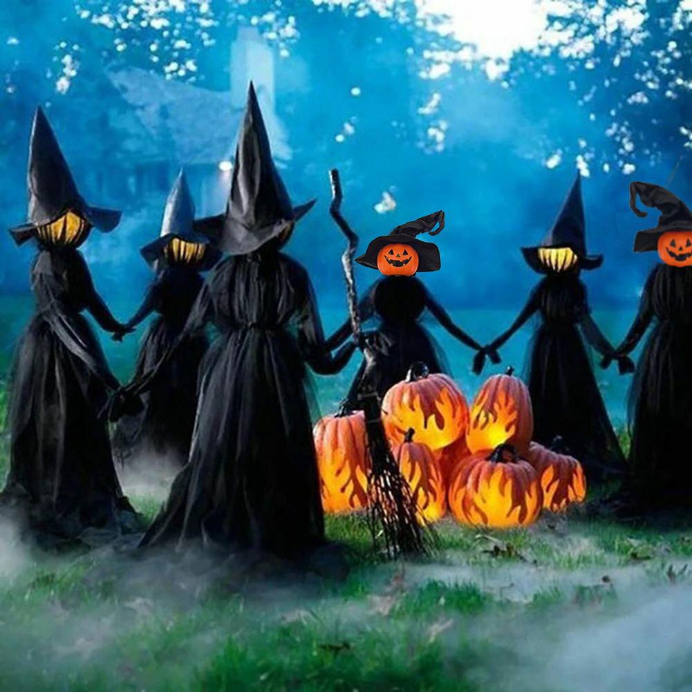 Halloween Holding Hands Witches Pumpkin Witches Light Up Witches With Scary Screaming Voice For Outdoor Decor