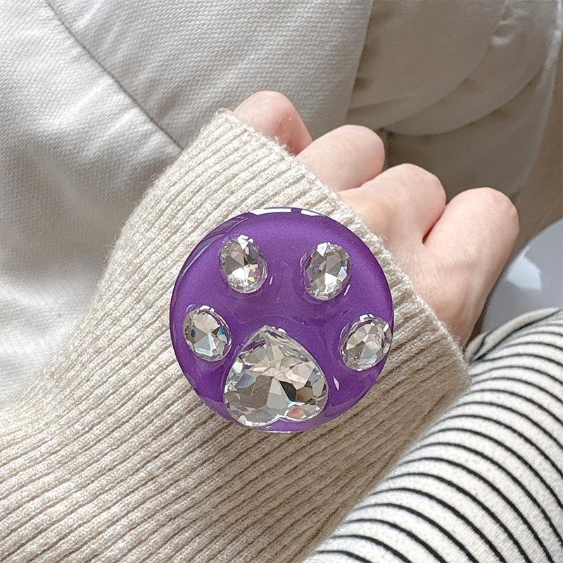 Rhinestone Cat Claw Solid Color Ring Round Telescopic Mobile Phone Airbag Bracket Paste Niche Girl Decoration