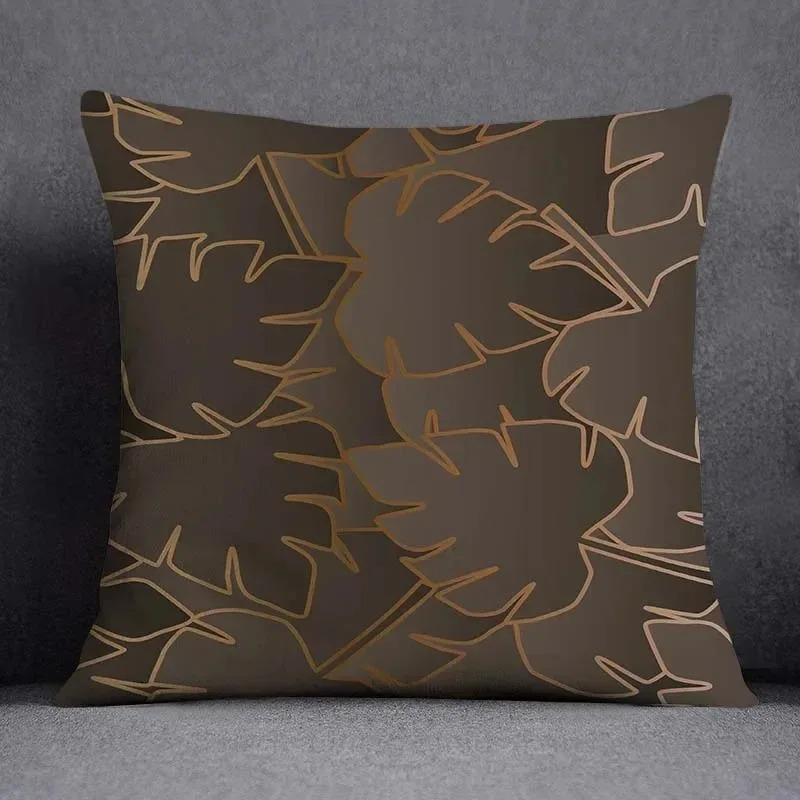Moderne Luxe Zwart Goud Geometrische Lijn Kussensloop Perzik Huid Vierkante Sierkussenhoes Voor Bank Woonkamer Huisdecoratie 40X40