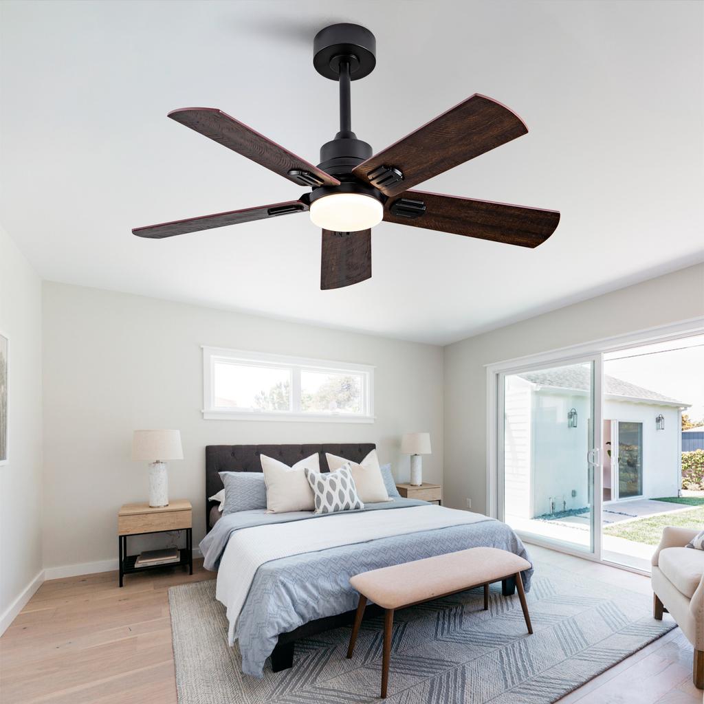 42-Inch Black Outdoor Ceiling Fan with Light and Remote Control, Dimmable 5-Blade Ceiling Fan for Patios, Bedroom, Living Room Indoors