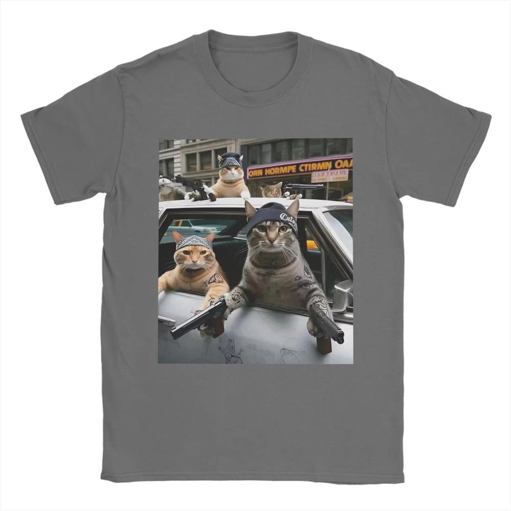 Vintage T-shirt Sommar Rolig Kattgäng Meme Nyhet Herr Dam T-shirt Bomulls T-shirt för Vuxen Estetiskt Tryck Kortärmade Toppar
