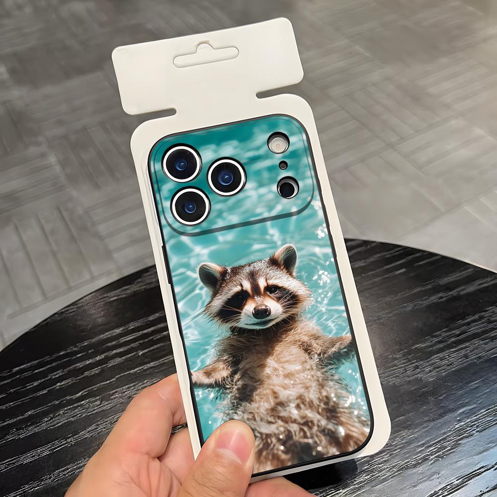 Cute Raccoon Phone Case For IPhone 17 Air 16 E Pro Max 15 14 13 Mini 12 Pro 11 Max Plus Black Soft Shell