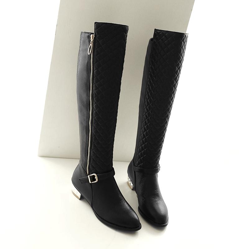 Жіночі високі чоботи великого розміру, золоті, сріблясті, зимові, модні, повсякденні, брендові туфлі на низьких підборах, довгі жіночі чоботи.