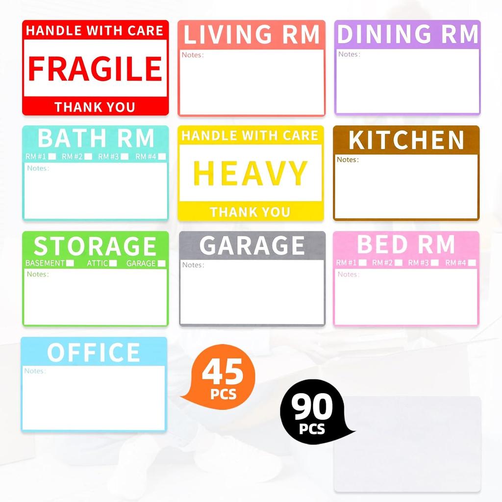 Azureal 540 PCS Moving Labels, 10 Color Coded Moving Stickers Including Fragile, Heavy and Blank Labels, 2'' x 3'' Packing Labels for Moving Boxes,