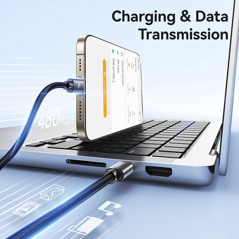 USAMS SJ769 U91 60W Aluminum Alloy Fast Charging Cable 1m USB-C to USB-C Data Cable
