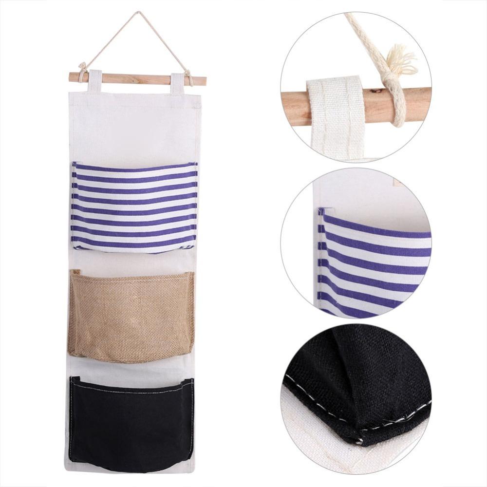 

Cotton Linen Fabric Hanging Storage Bag Waterproof Material Wardrobe Hanging Bag Door Hanging синий