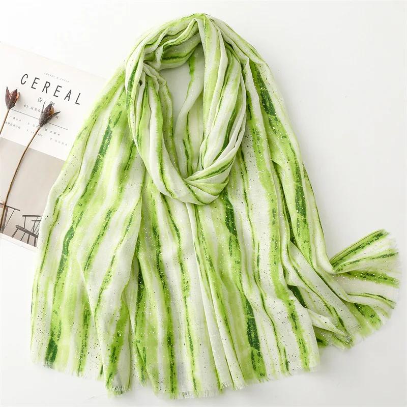 2025 Spain Ombre Striped Line Glitter Viscose Shawls Scarf Lady High Quality Wrap Pashmina Stole Bufandas Muslim Hijab 180*90Cm