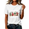Women's Casual Christmas Print Short Sleeve T-Shirt Festive Holiday Graphic Tee Top