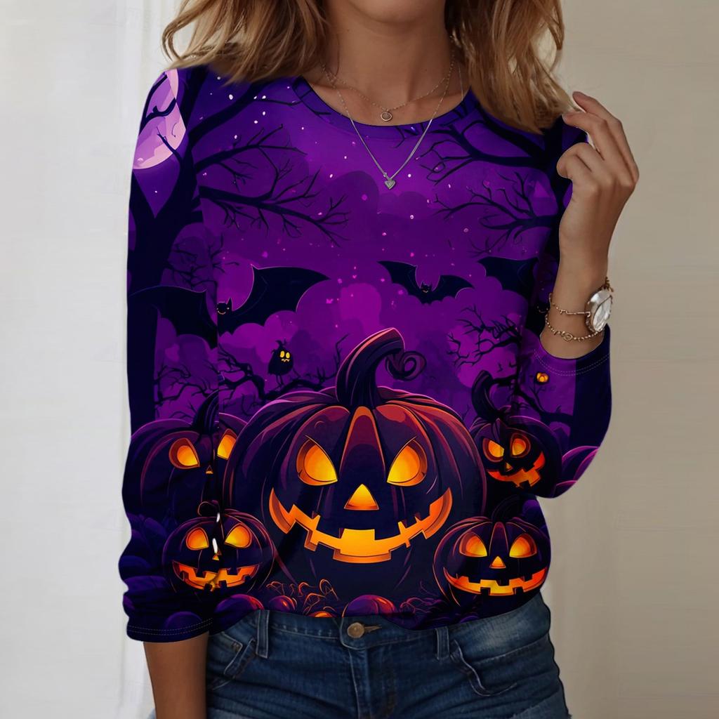 Women's Halloween Printed Round-neck Loose Long-sleeved Top