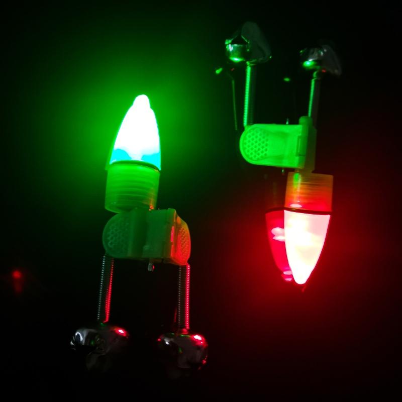 10Pcs/Set Double Bell LED Fishing Bite Alarm Fishing Rod Clip Bell Rod Outdoor Night Fishing Bite Alarm Loud Alert Bell