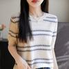 Women's Spring and Summer New Round Neck Short-sleeved Knit Sweater Hollowed Out Pullover Andy Velvet Fashion Jacquard Top Bottoming