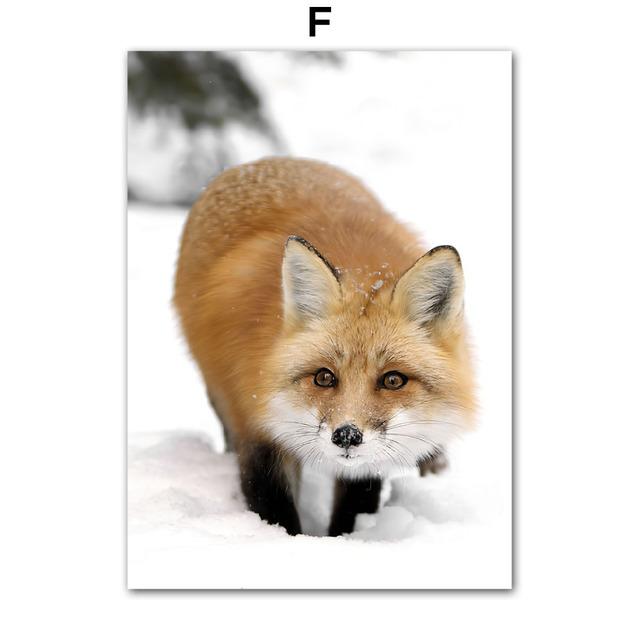 Winter Scenery Picture Canvas Painting Wall Art Elk Animal Wood Snowscape Poster and Print for Modern Home Living Room Decor