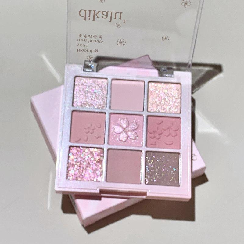Romantic Pink Flower 9-Colors Glitter Eyeshadow Matte Shimmer Pink Brown Shiny Eye Shadow Girl Makeup Palette Lasting Cosmetic