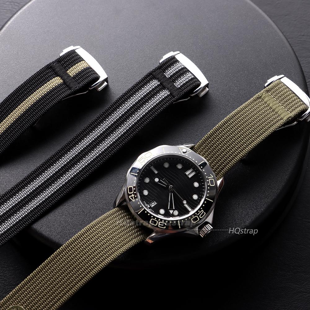 Ribbed Nylon Strap for Omega for Swatch for Moonswatch Stainless Steel Folding Buckle Men Women Sport Replace Watch Band 20mm
