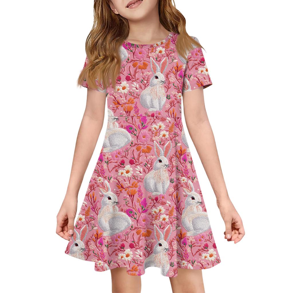 Girl Summer Dress Color & Print Short Sleeve Dress With Pocket Casual Dress Shorts Sleeve Party Dress Easter Day