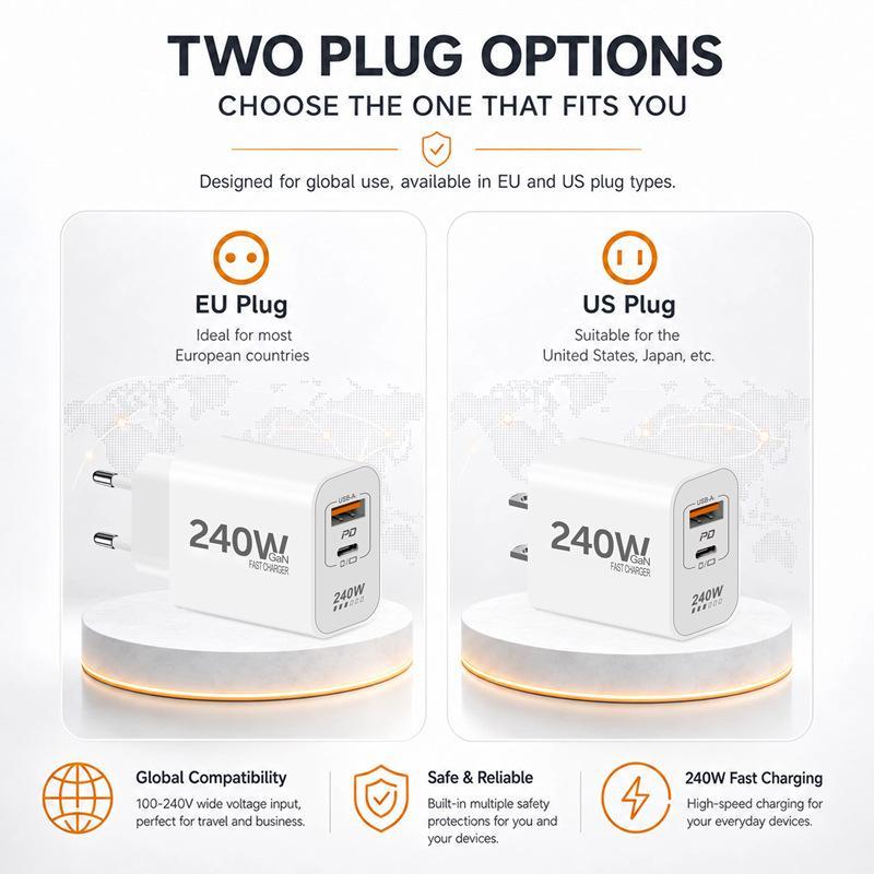 240W GaN PD USB-C-Ladegerät für 17 16 15 14 13 12 Pro Max Telefon QC 3.0 PD 3.0 USB Typ-C Schnellladung