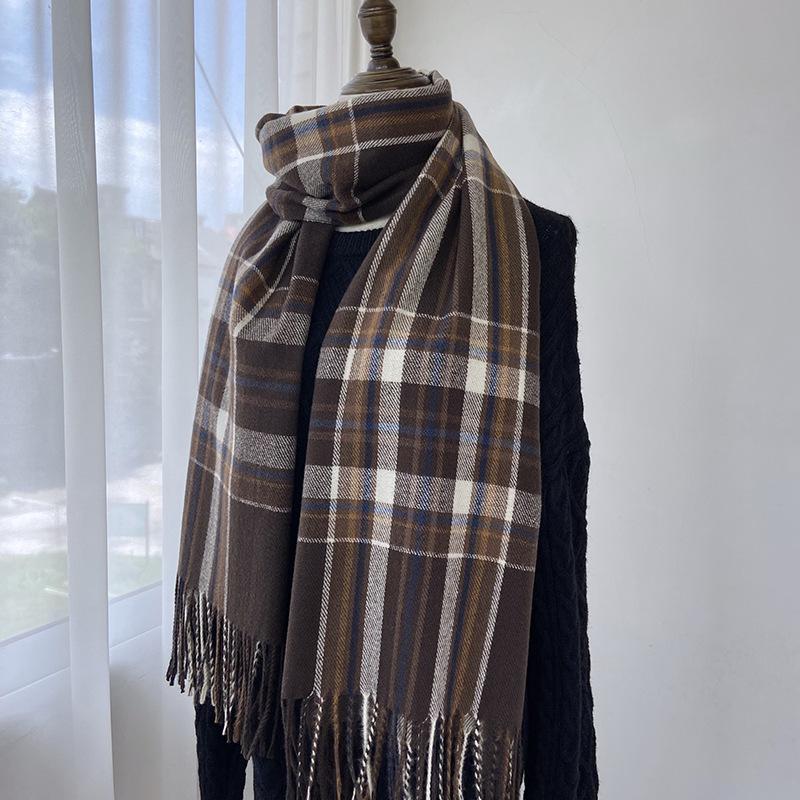 Unisex Warm Plaid Scarf – Yarn-Dyed, Windproof, and Cozy Imitation Cashmere Shawl for Autumn and Winter