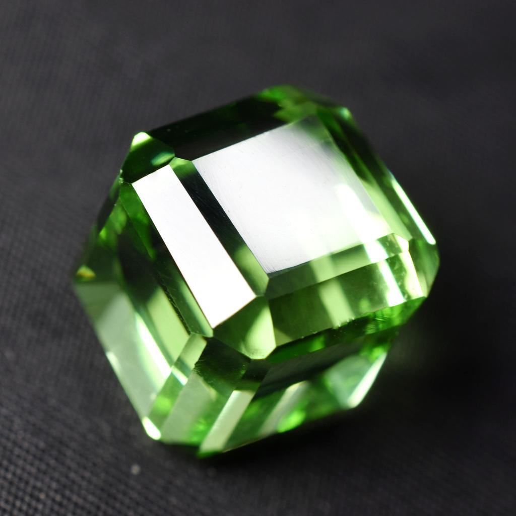 Lab-Created Green Peridot Loose Gemstone 50.47 Ct Cube Cut for Jewelry Making and Gem Collections