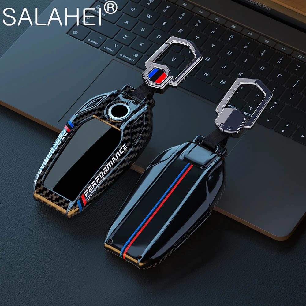 Coque de clé de voiture en fibre de carbone et silicone avec écran LED pour BMW Série 5 7 G11 G12 G30 G31 G32 I8 I12 I15 G01 X3 G02 X4 G05 X5 G07 X7