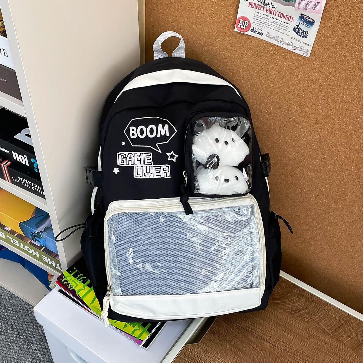 

Double shoulder pain bag large capacity student schoolbag with pain layer transparent two-dimensional backpack girl s bar daily backpack One size