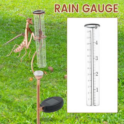 Rain Gauge Outdoor Solar Powered Praying Mantis Rain Gauge Light Freeze Proof Acrylic Rain Gauge Decorative for Gardens