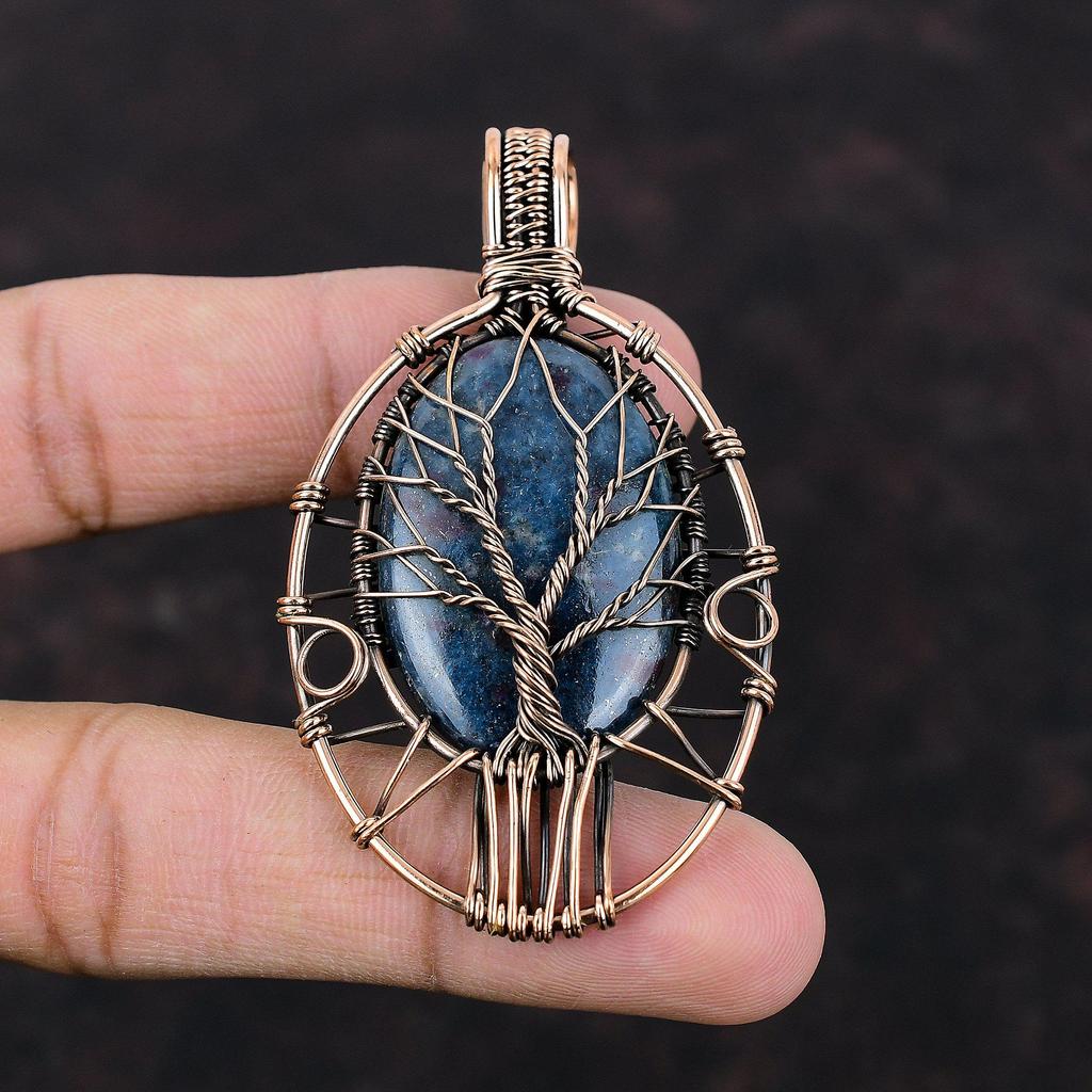 Tree Of Life Ruby In Blue Kyanite Pendant Copper Wire Wrapped Pendant Handmade Gemstone Pendant Copper Wire Wrap Jewelry Gift For Engagement