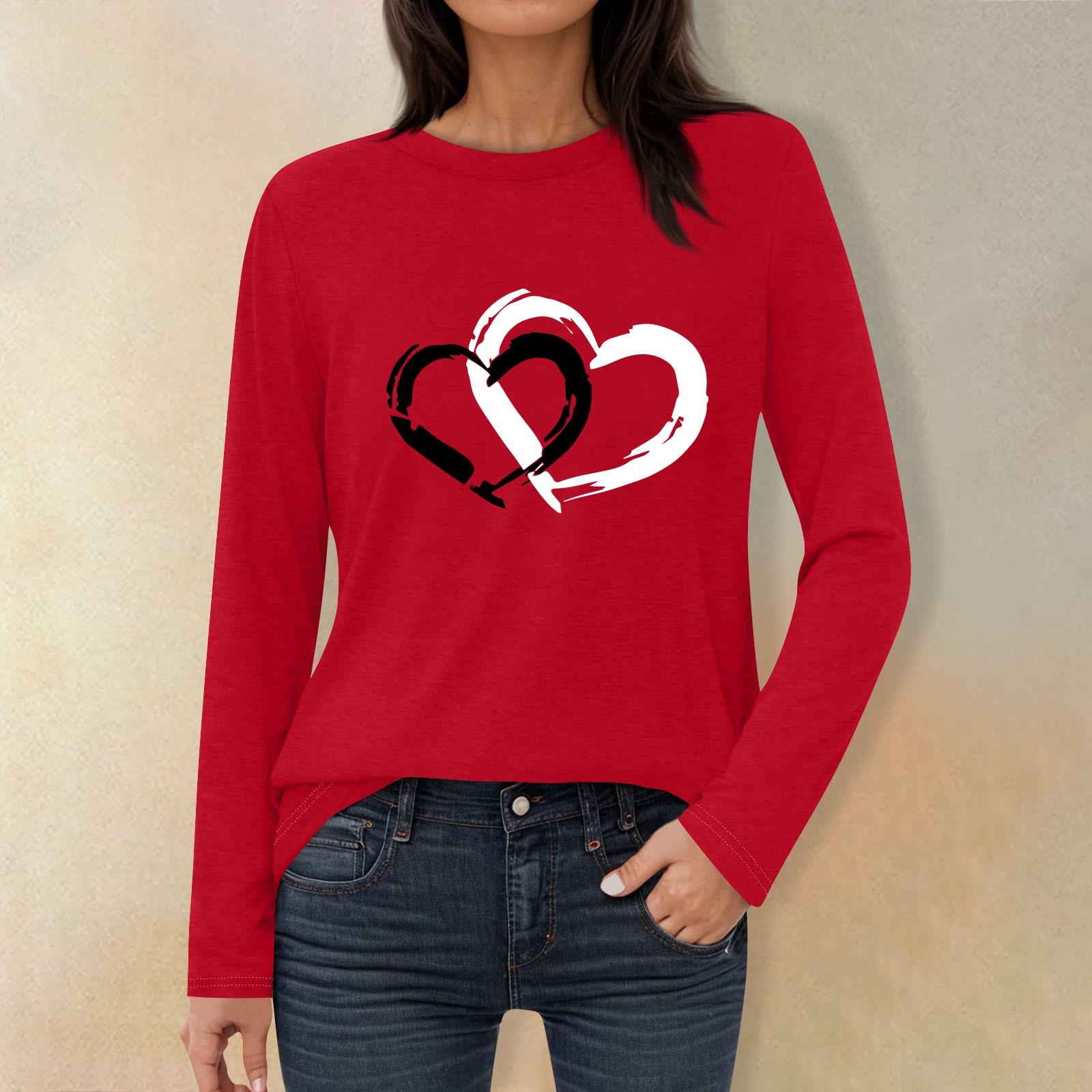 

Женская модная повседневная футболка с круглым вырезом и длинными рукавами с принтом «Любовь ко Дню святого Валентина» XL чёрный