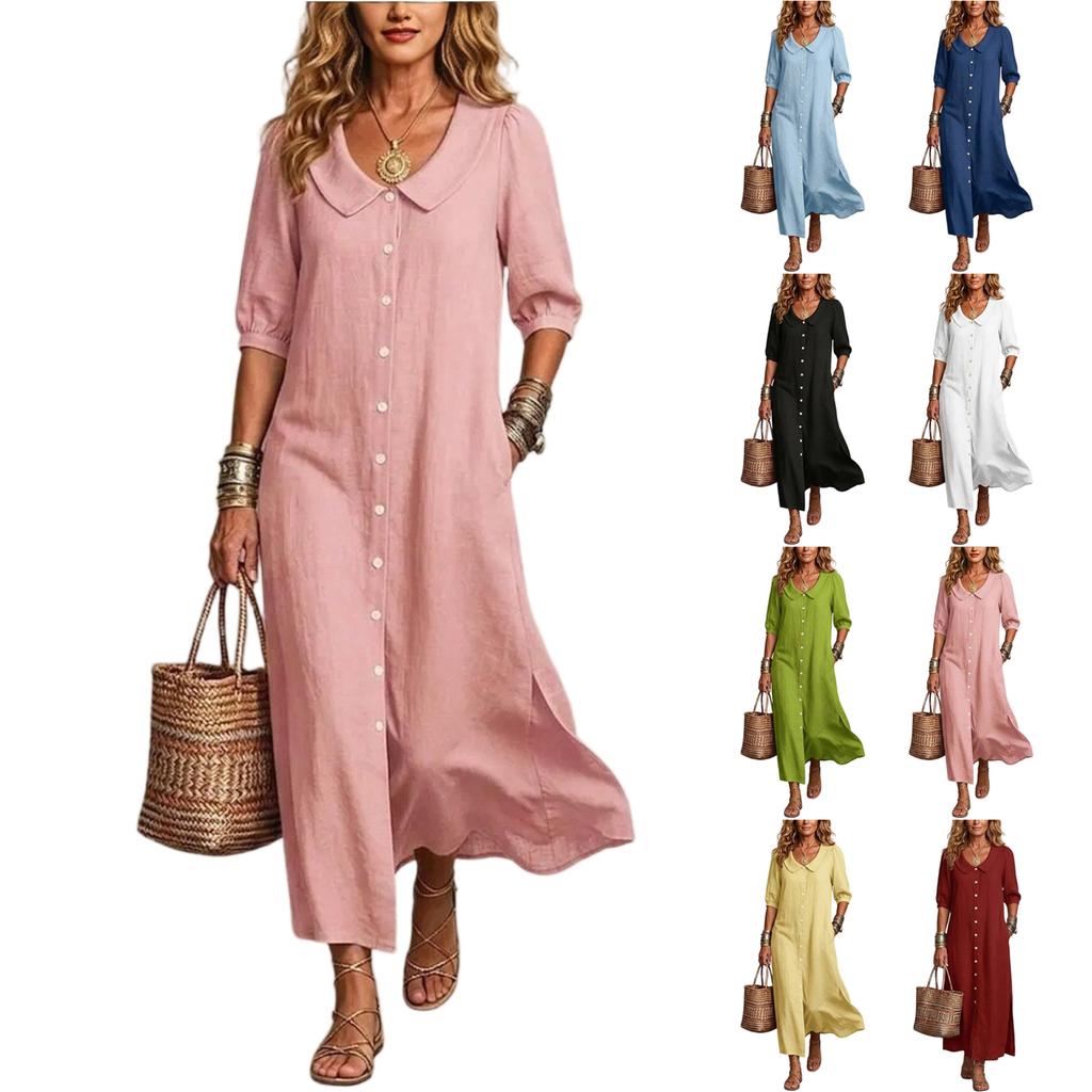 Women’s Loose Fit Button Down Babydoll Collar Dress Maxi Dresses for Women Spring Dresses for Women Casual Dresses for Women Sundresses for Women