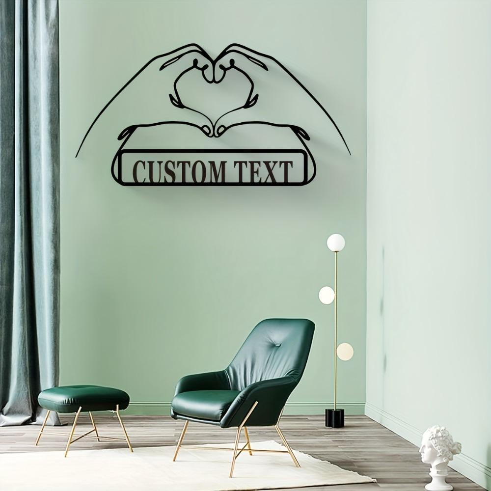 Personalizable Metal Heart Wall Art Love Intertwined Hands Custom Text Matte Decor Sign